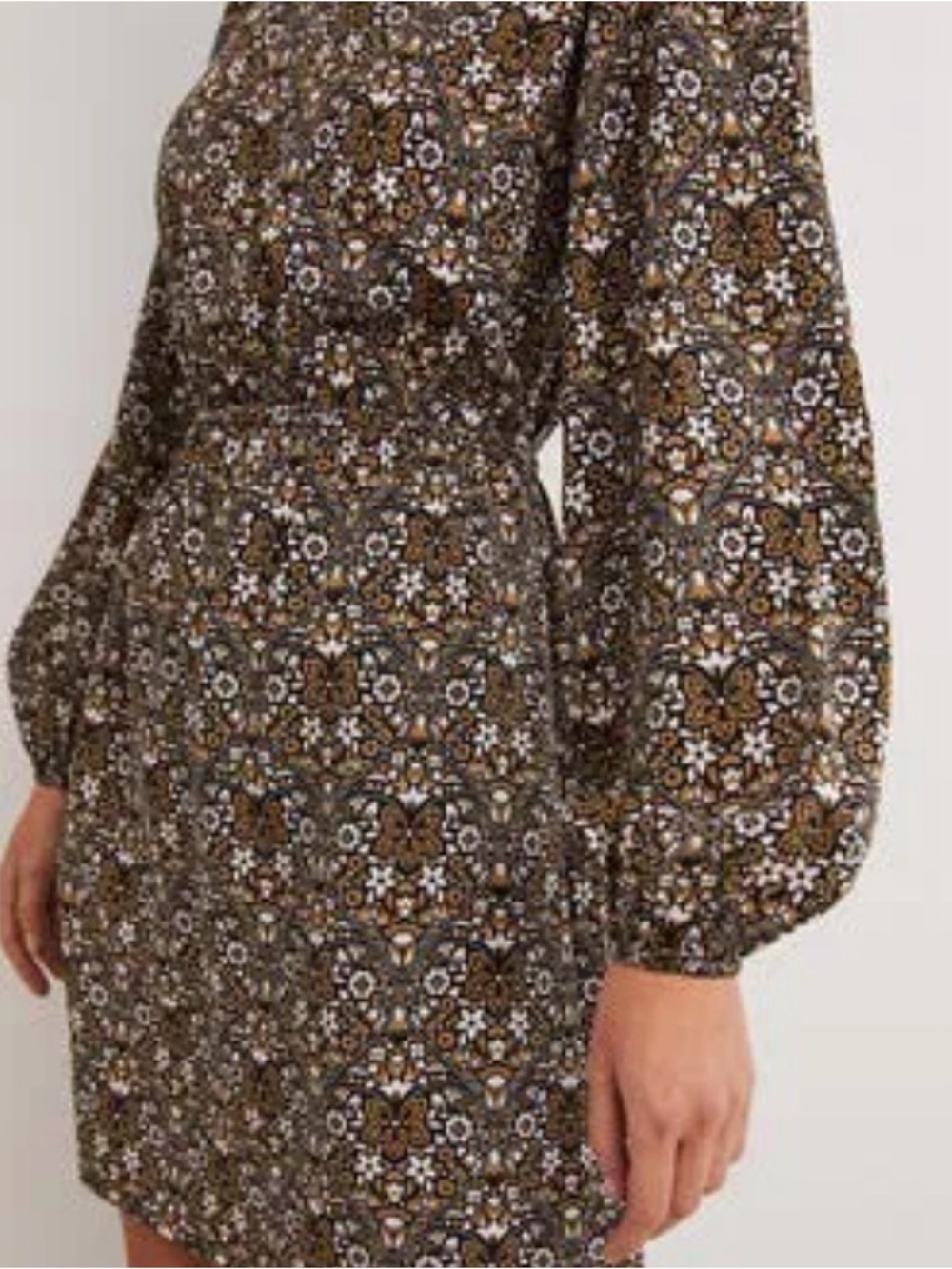 Boden Brown Floral Mosaic Long Sleeve Mini Dress
